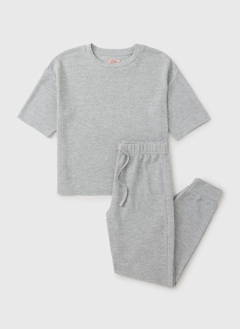 Matalan Grey Grey Waffle Cuffed Pyjama Set for Women | Best Price UAE